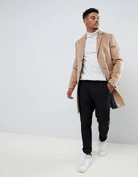 Dewberry erkek çıkarılabilir kapüşonlu klasik yün palto camel. River Island Smart Overcoat In Camel Asos