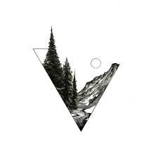 Greyscale Mountain Evergreen Tree Triangle Linework Sun Tattoo Tattoos Nature Tattoos Tattoo Designs