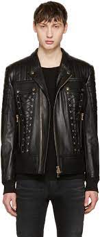Balmain Black Leather Lace Up Biker Jacket Leather Jacket Men Jackets Men Fashion Leather Jacket Outfit Men