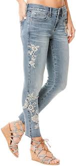 Medium Blue Floral Embroidered Soho High Rise Skinny Jeans Women Women Jeans High Rise Skinny Jeans Skinny Jeans