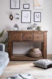Coleridge Solid Wood Console Table With Three Drawers Wood Console Table Rustic Console Tables Wood Console