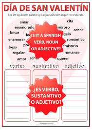 Spanish adjectives don't always come after the nouns they describe. Valentine S Day Spanish Worksheet Verb Noun Or Adjective Woodward Spanish