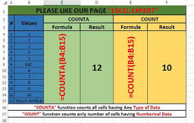 Excel Count Vs Counta Function In Excel Excel Tutorial Learning
