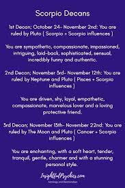 Consult our astrology experts and psychics. Scorpio Sign Dates Traits More Scorpio Zodiac Facts Scorpio Decans Zodiac Signs Pisces