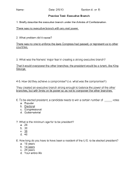 Executive Branch Practice Test Answers