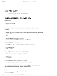 Take our quiz to find out if you're a true musical buff. Quiz Questions Answer Key Michael Bakan Chp 7 Cuban Music Caribbean Music
