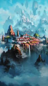 Papers Co Iphone Wallpaper Av36 Cloud Town Fantasy Anime Liang Xing Illustration Art Green