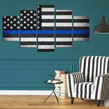 Thin Blue Line On Black And White Usa Flag Canvas Wall Art Panel Wall Art Home Decor Wall Canvas Living Room Art