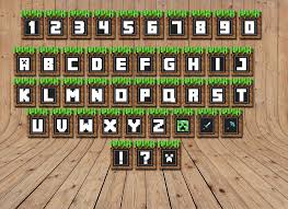 Minecraft style font, with stairs and slabs 0.1 added: Expand Your Party With Minecraft Inspired Alphabet Pennant Banner Decoration Make Your Own C Minecraft Printables Minecraft Birthday Minecraft Birthday Party