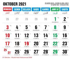 Kalender Oktober 2021 Tanggalan Nasional Masehi Jawa Dan Hijriyah Kalender Tanggal Desain Kalender