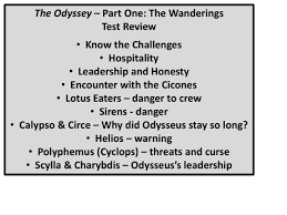 He chooses the twelve best men among his companions to explore (viii. Odyssey Part 1 Test Review Mmhseabbott