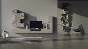 Parete Attrezzata Laccato Opaco Grigio Chiaro Con Ante Bassorilievo 30 Quercia Cenere E Cemento Grigio Chiaro Salotti Wall Unit Designs Home Decor Wall Unit