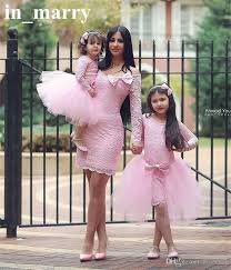 Pink Arabic Mother And Daughter Prom Party Dresses 2017 Vintage Lace Lovely Family Look Pl Mother Daughter Fashion Mother Daughter Outfits Mom Daughter Outfits