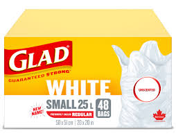 Simply cross tie the handles together to securely close, grab the bag by the handle and remove from. Glad White Garbage Bags Unscented 25l 48s London Drugs