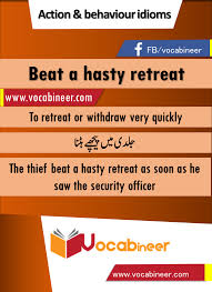 Beat A Hasty Retreat Idiom With Hindi And Urdu Meanings And Sentence Download Pdf Idioms Behavior Sentences