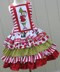 Custom Boutique Dr Seuss Fabric Grinch Ruffled Christmas Dress Girl 2 3 4 5 6 7 8 Made To Order Girls Christmas Dresses Dr Seuss Fabric Christmas Aprons