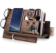 Wood Phone Docking Station Ash Key Holder Wallet Stand Watch Organizer Men Gift Husband Wife An Organizador De Relojes Regalos Para Hombres Escritorio De Roble