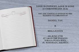 Format undangan islami undangan pernikahan islami biasanya diawali dengan bacaan basmallah dan salam yaitu assalamu'alaikum warahamtullahi wabarokatuh yang ditulis menggunakan huruf hijaiyyah. Contoh Kata Kata Undangan Pernikahan Kristen Lewat Wa