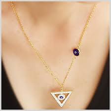 Mistik Kolye Kutsal Geometri Ucgen Sembolu Ve Nazar Boncugu Diamond Necklace Necklace Jewelry