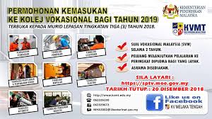 Selain kolej vokasional, pemohon juga boleh membuat permohonan sekolah menengah teknik (smt) yang akan berikut dikongsikan adalah maklumat tentang permohonan kolej vokasional ambilam januari 2019 termasuk memaparkan syarat kemasukan dan aplikasi permohonan Permohonan Kemasukan Ke Kolej Vokasional Melaka Tengah Facebook