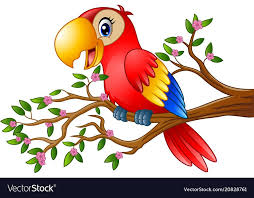 Cute Bird On Branch Drawing Cartoon Macaw On Tree Branch Vector Image On Vectorstock Art Drawings For Kids Cute Cartoon Images Animal Drawings