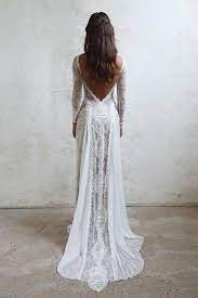 Lace Bohemian Wedding Dresses French Lace Long Sleeve Boho Chic Dress Open Back Bridal Gow Bohemian Wedding Dress Lace Bohemian Wedding Dresses Wedding Dresses