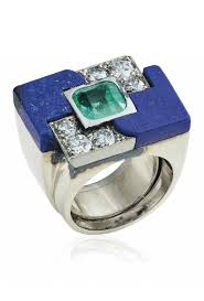 Raymond Templier An Art Deco Emerald Lapis Lazuli And Diamond Ring Circa 1930 Of Geometrical Design Cent Mens Ring Designs Art Deco Jewelry Art Deco Ring
