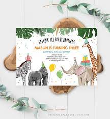 Editable Party Animals Birthday Invitation Wild One Animals Invitation Zoo Safari Animals Boy Instant Download Printable Corjl Template 0142 Animal Birthday Animal Birthday Invitation Animal Party