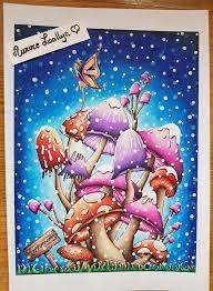 une montagne de champignons dessin issu mon 1er livre art et feerie un monde magique a colorier mushrooms mountain champignon book coloriage pierres individuelles