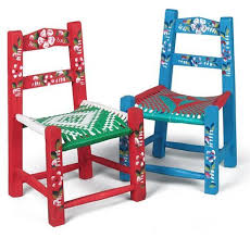 These Small Folk Art Chairs Are Hand Painted In The Mexican Tipico Style They Re Perfect For A Child S Room Painted Kids Chairs Art Chair Swing Chair Bedroom