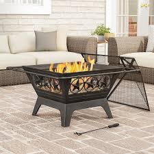Round 12 deep fire bowl; Pure Garden 32 Outdoor Deep Fire Pit Square Large Steel Bowl With Star Design Mesh Spark Screen Log Poker Storage Cover Black M150395 Best Buy