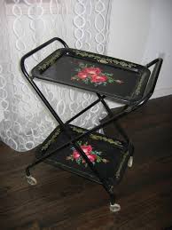 Vintage Metal Tv Tray Serving Cart Black With Floral Mid Century Modern Kitsch Eames Era 1950 S Vintage Tv Trays Metal Tv Trays Vintage House