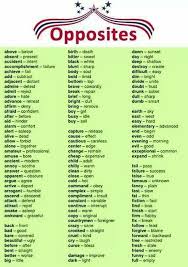 Opposites List For Writing Opposite Words English Lessons Learn English
