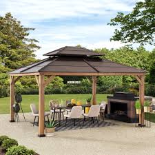 Designed to blend perfectly with your home, our range of patios, pergolas & verandahs will truly maximise your home's potential. Sunjoy Missouri Collection 12 Ft X 14 Ft Cedar Framed Gazebo With Brown Steel 2 Tier Hip Roof Hardtop Walmart Com Walmart Com
