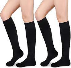 Amazon.com: 女款及膝襪長襪條紋管襪高筒襪女款運動襪高筒襪女款, 2 對黑色: 服裝，鞋子和珠寶