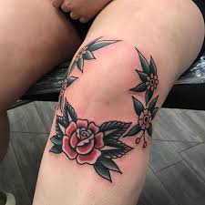 American Traditional Rose Knee Tattoo Best Tattoo Ideas