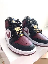 Air Jordan 1 Mid Se Dark Beetroot Gold Pendants Women S Fashion Shoes Sneakers On Carousell