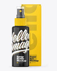 Download Glossy Spray Bottle W Box Mockup In Bottle Mockups On Yellow Images Object Mockups PSD Mockup Templates
