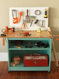 The kids workbench stands 24″ high at the work surface, fitting for a broad range of ages. How To Turn Old Furniture Into A Kids Toy Workbench How Tos Diy