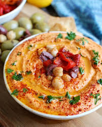 Roasted Red Pepper Greek Yogurt Hummus Is A Creamy Dip That Pairs Nicely With Pita Bread Or Fresh Stuffed Peppers Healthy Appetizer Recipes Roasted Red Peppers
