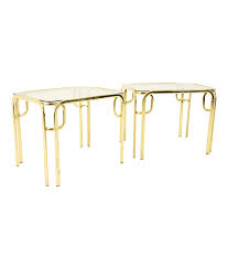Morex Italian Mid Century Brass And Glass Side End Tables Pair