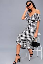 Black And White Gingham Midi Skirt Avila Black And White Gingham Midi Dress Dresses Casual Dress Womens Midi Dresses
