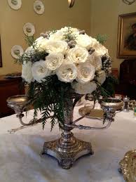 Silver Epergne Floral Arrangement For Christmas Beautiful Flower Arrangements Elegant Centerpieces Floral Arrangements