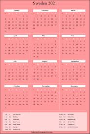 Printable Sweden Calendar 2021 With Holidays Public Holidays