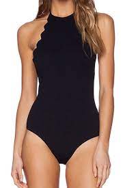 One Piece Low Back Scalloped Edge High Neck Swimsuit So113 Women S One Piece Swimsuits High Neck Swimsuits Women Swimsuits