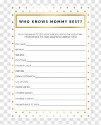 Baby Shower Mother Trivia Game Quiz Cards Collection Frame Transparent Png