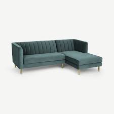 Corner sofa for a large living room. Amicie Right Hand Facing Chaise End Corner Sofa Marine Green Velvet Designodom Com