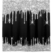 Black And White Drip Effect Spark Drips Glitter Effect Black Silver Gray Shower Curtain Zazzle Com Black And Silver Curtains Gray Shower Curtains Silver Curtains