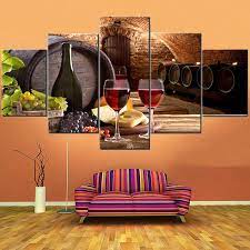 Low price guarantee, fast shipping & free returns, and custom framing options on all prints. Buy Fu Keivy Wine Wall Decor For Dining Room Kitchen Grapes Wall Pictures Fruit 5 Piece Canvas Paintings Wall Art For Living Room Cellar With Wooden Barrel Artwork Giclee Framed Ready To Hang