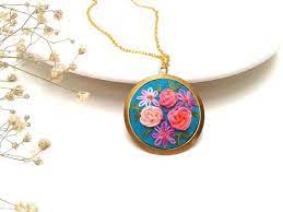 Abigail Floral Colorful Hand Embroidered Necklace Etsy Hand Embroidered Necklace Hand Embroidered Jewelry Hand Embroidered Pendant